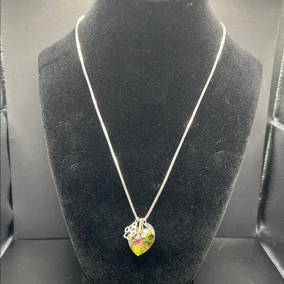 Silver memorial necklace for loss of dog. Rainbow heart crystal & two charms. - Picture 1 of 6